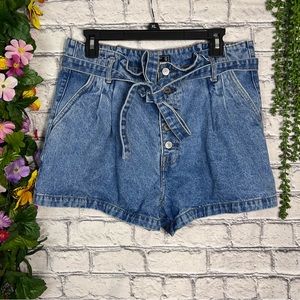 -💙Abercrombie & Fitch Denim Natural Rise Tie Waist Jean Shorts Sz 14/32